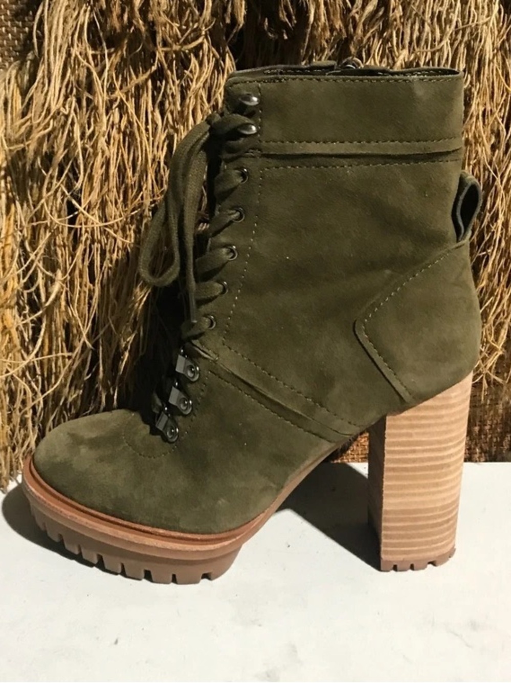 Olive Lace-Up Heeled Boots